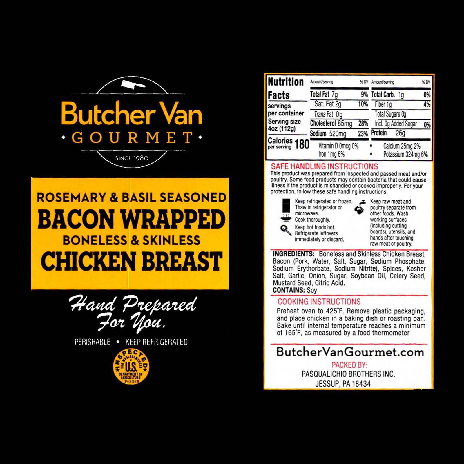Rosemary & Basil Seasoned Bacon Wrapped Chicken Breast Label